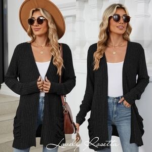 Women's Black Open-Front Cardigan Sweater